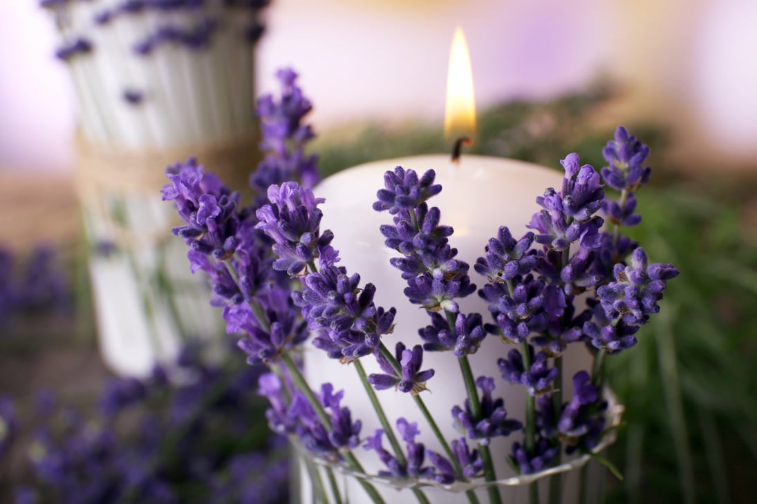 Candle Wrapped with Lavender Flowers